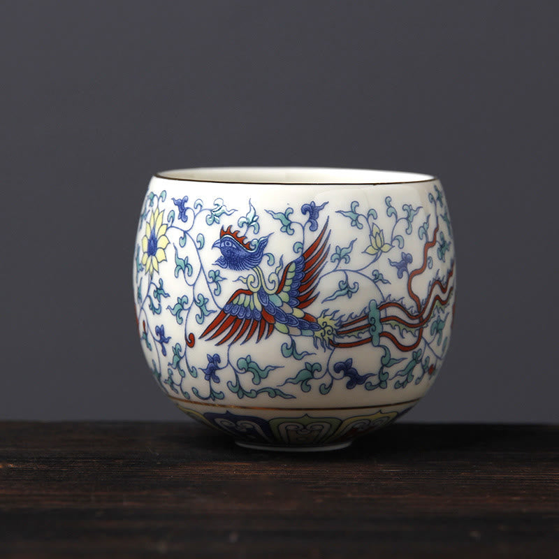 Vintage Ceramic Teacup with Plum Blossom Pine Bamboo Motifs