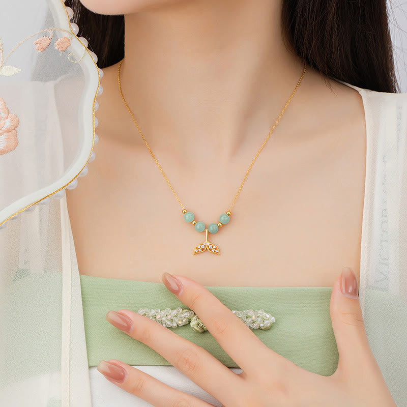 925 Sterling Silver Hetian Jade Luck Fishtail Necklace