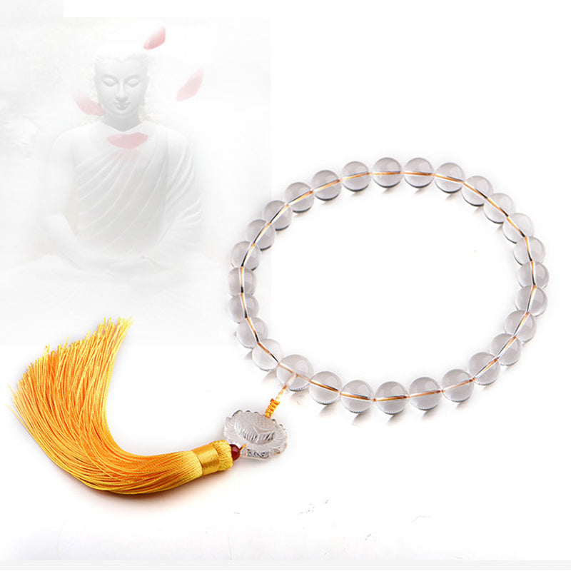 White Crystal Lotus Wrist Mala Meditation Bracelet 14mm