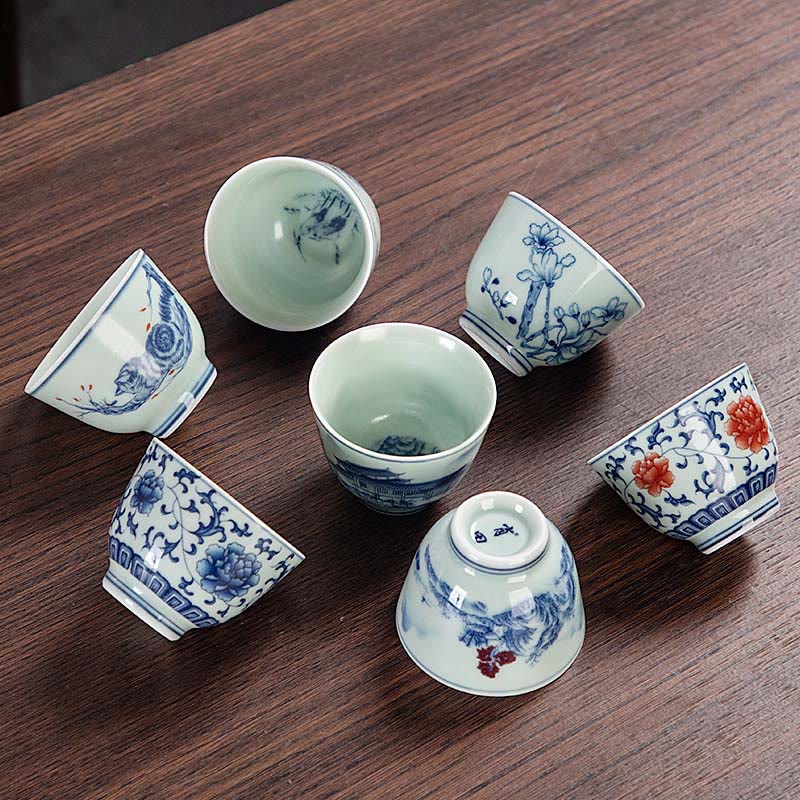 Small Ceramic Tea Cup 50ml | Blue Landscape Handmade Tableware