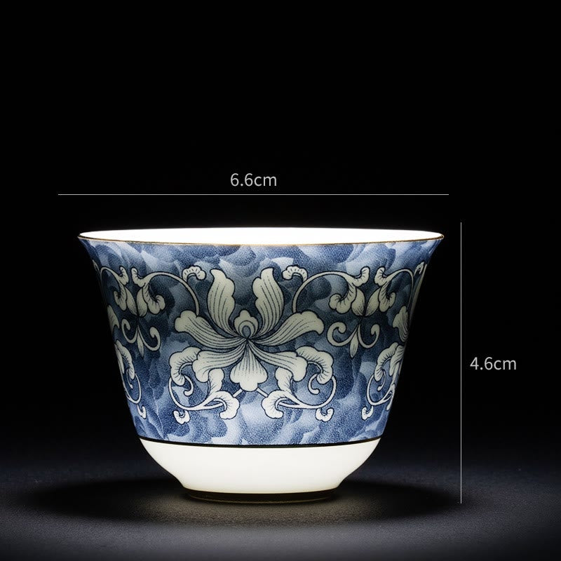 Orchid 70ml Ceramic Chinese Tea Cup with Blue Sea Waves