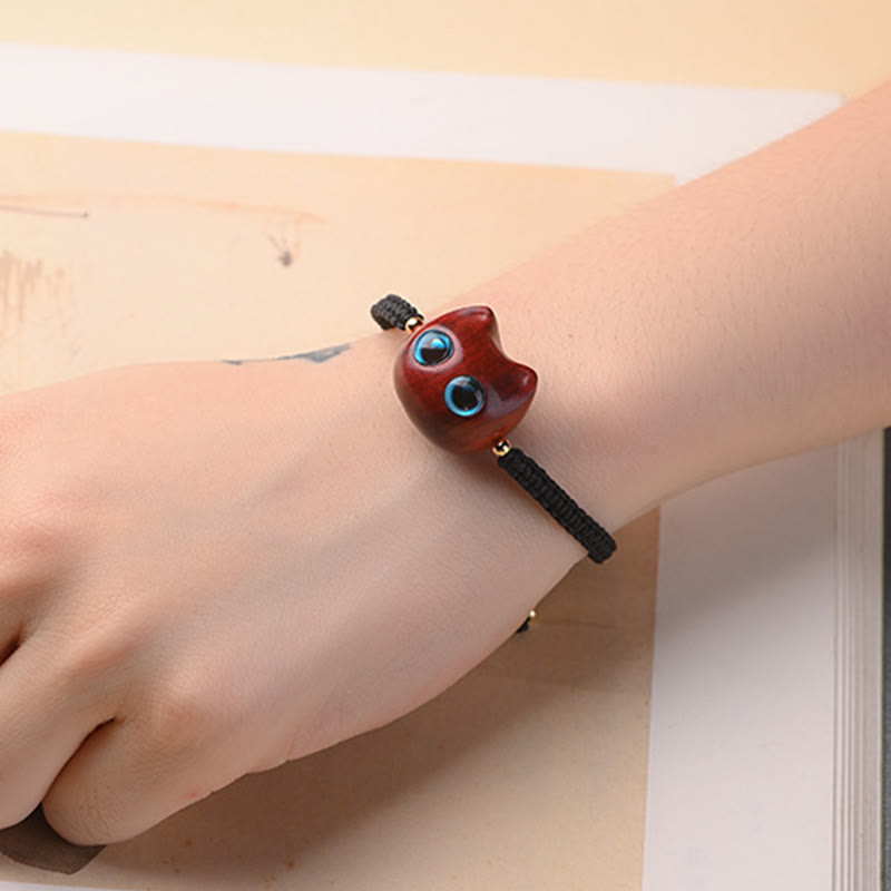 Unisex Small Leaf Red Sandalwood and Ebony Wood Calm Protection Bracelet