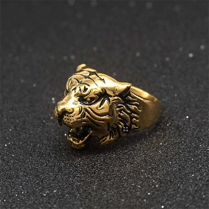 Titanium Steel Tiger Head Ring for Balance and Calm Energy