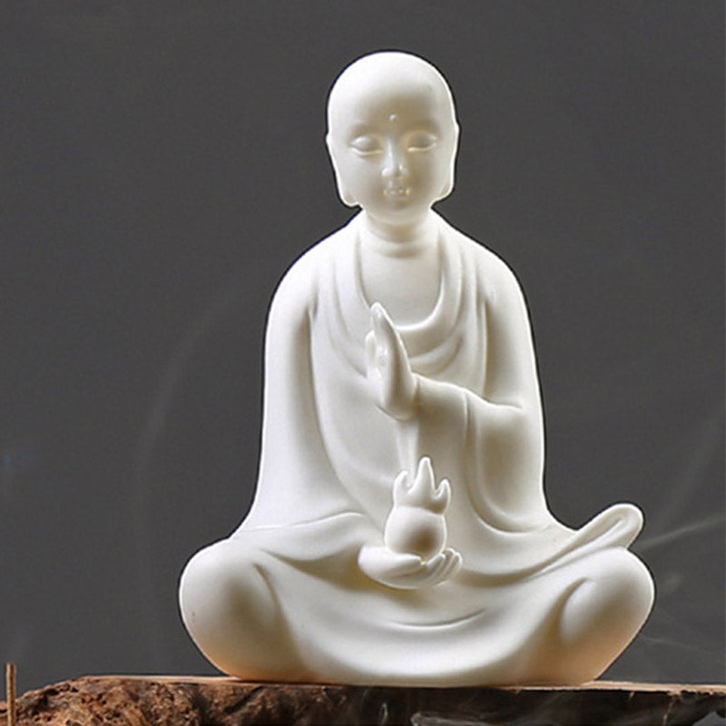 Ceramic Avalokitesvara Buddha Statue LED Blessing 8x11.5cm