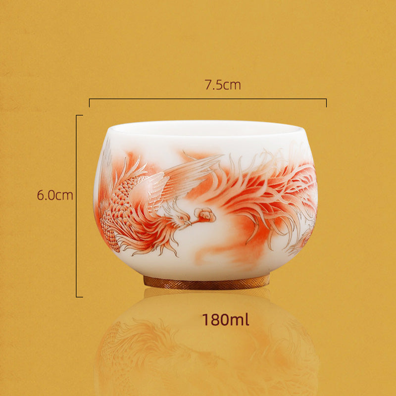 Porcelain Phoenix Tea Cup 180ml | Zen Ceramic Decor