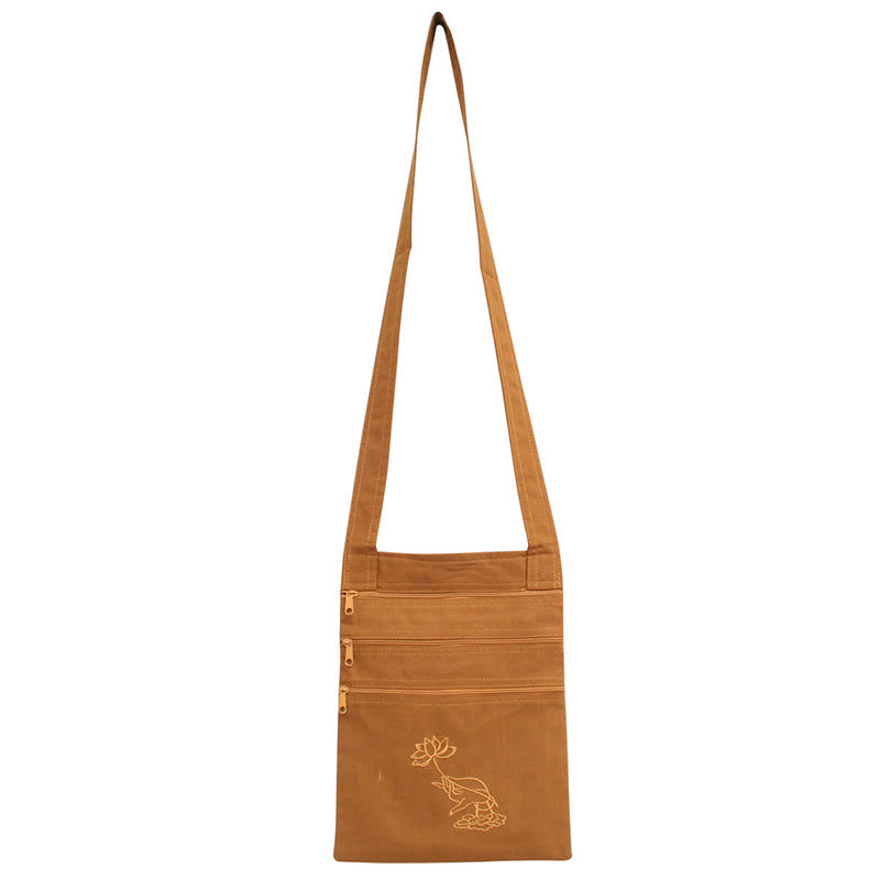 Cotton Lotus Embroidered Spiritual Practice Shoulder Bag