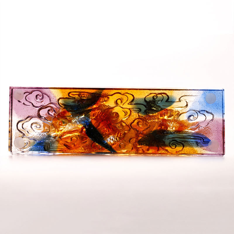 Multicolored Liuli Chinese Dragon Statue 6.3 Inch Feng Shui Piece