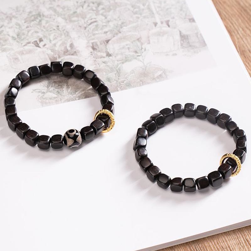 Unisex Ebony Wood & Dzi Bead Balance Bracelet 7mm