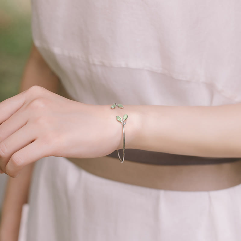 Copper Cat Eye Leaf Pattern Support Cuff Bracelet