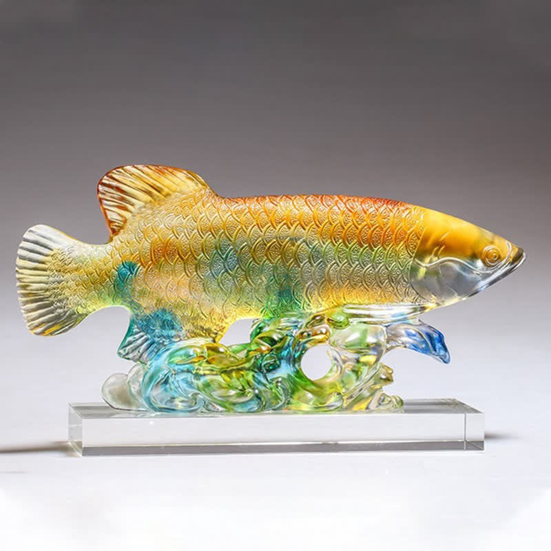 Handmade Liuli Crystal Koi Fish Feng Shui Decor