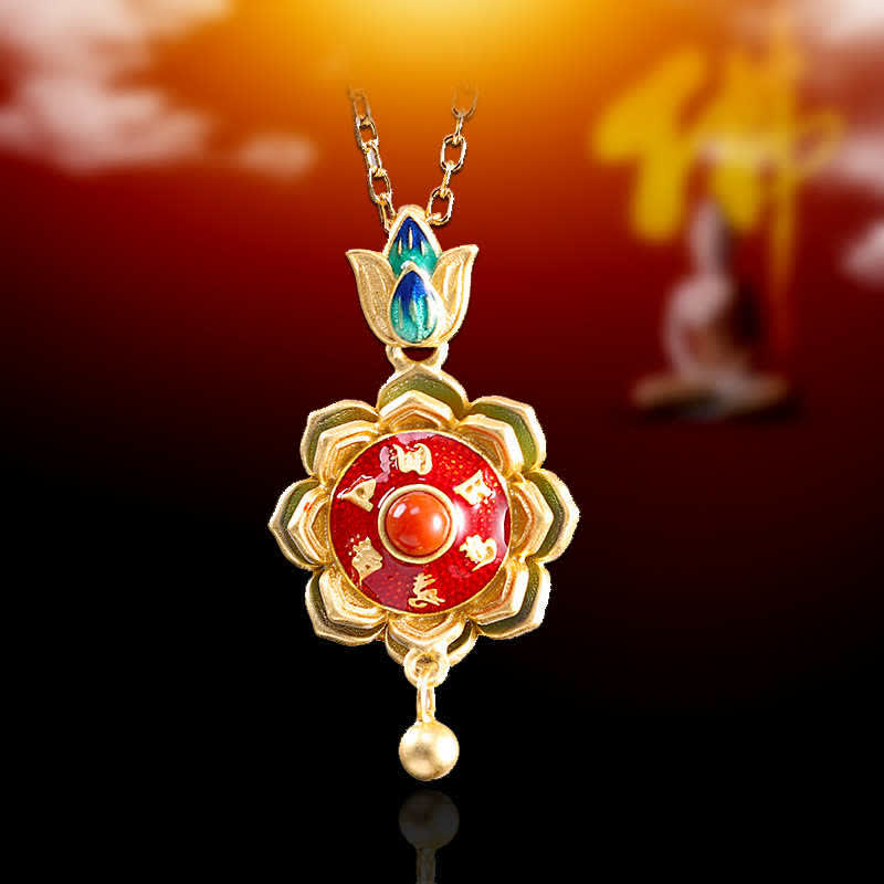 Red Agate Necklace | 925 Sterling Silver Lotus Pendant Enlightenment