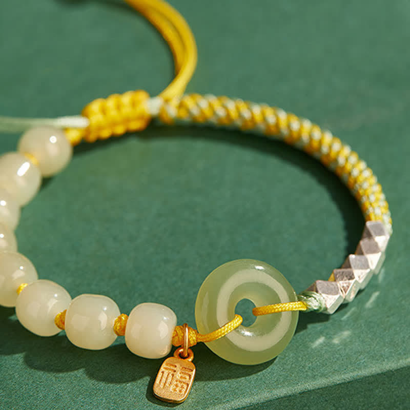 Hetian Jade Peace Buckle Luck Bracelet|Sterling Silver Charm