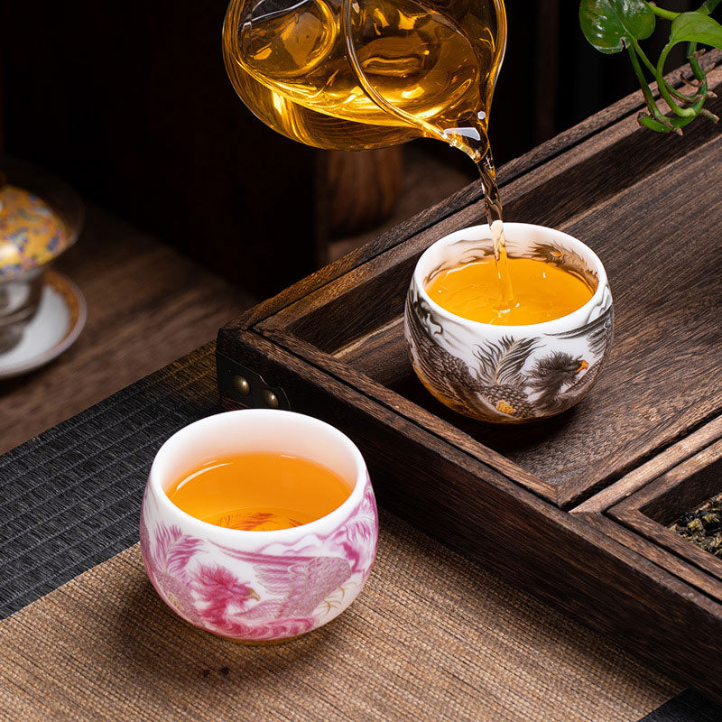 Porcelain Phoenix Ceramic Tea Cup 185ml with Gift Box