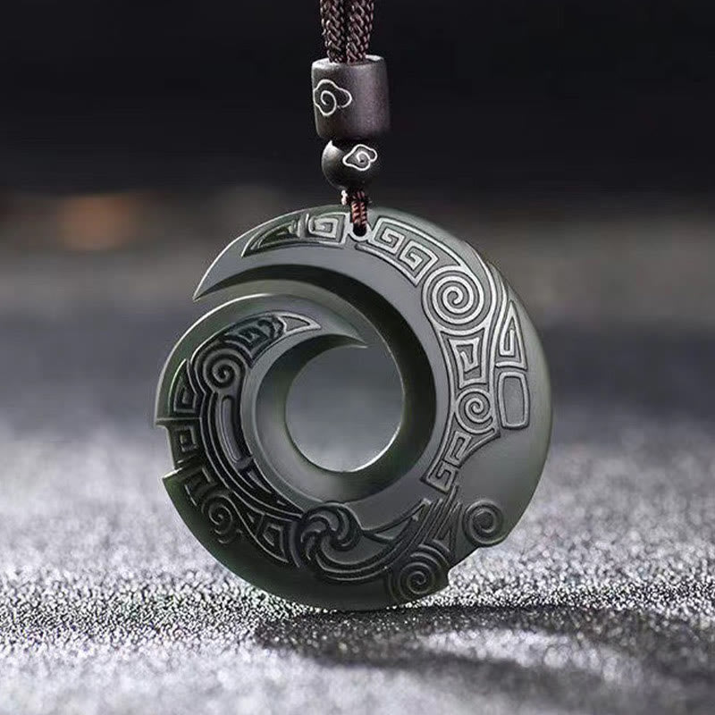 Hetian Cyan Jade Necklace | One's Luck Improves Peace Buckle
