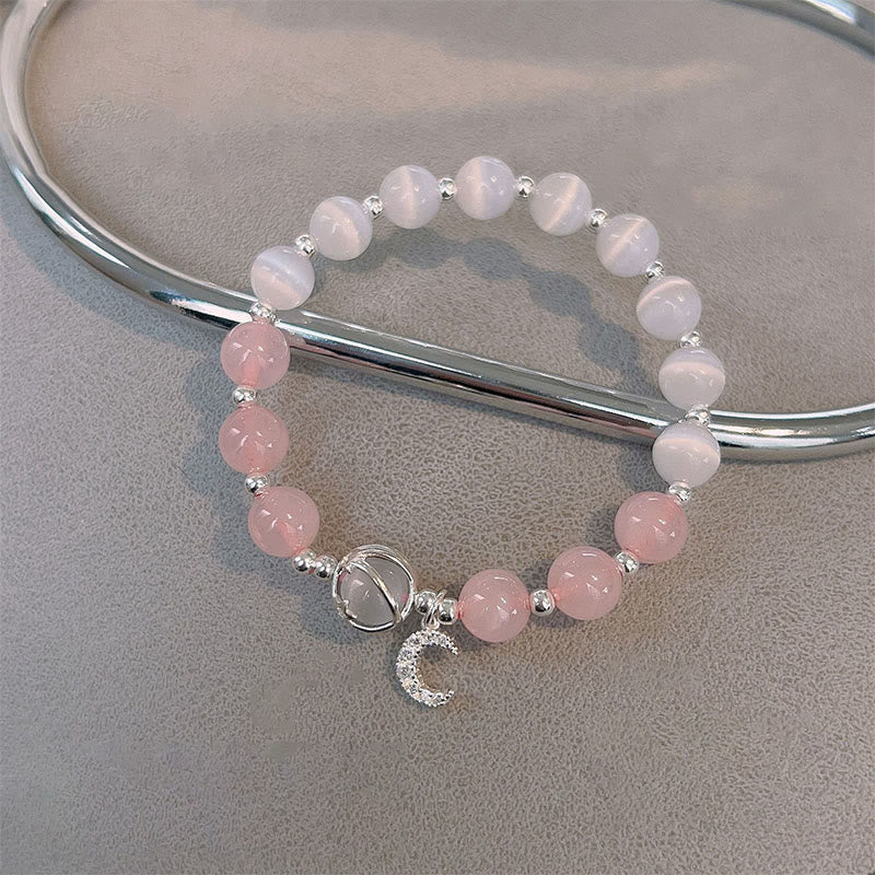 Cat's Eye & Pink Crystal Moon Love Charm Spiritual Bracelet