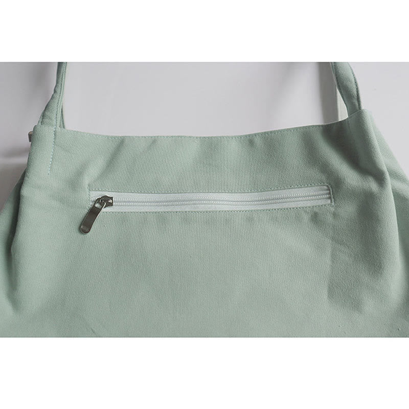 Canvas Tote Bag with Flower Crane & Plum Blossom Embroidery