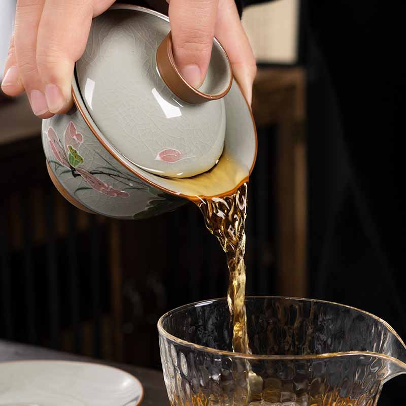 Zen Ceramic Lotus Koi Fish Gaiwan Teacup 140ml