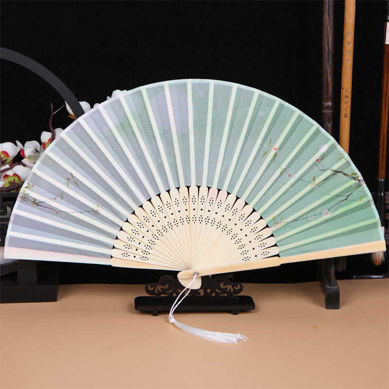 Classic Birds Singing Flowers Bamboo Folding Fan