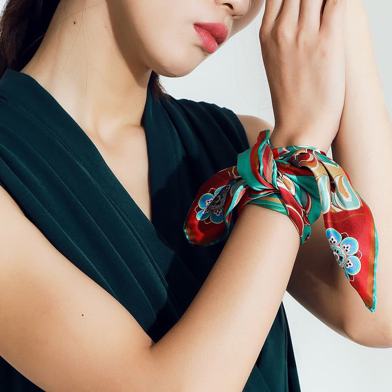 100% Mulberry Silk Dunhuang Scarf | Spiritual Shawl 90x90cm