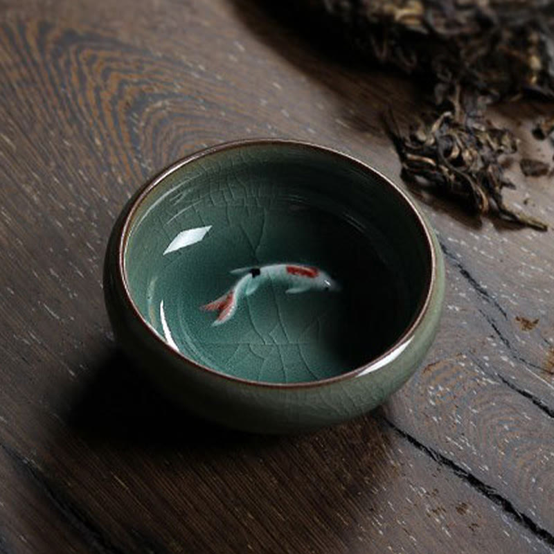 Colorful Koi Fish Ceramic Teacup 60ml | Zen Decor