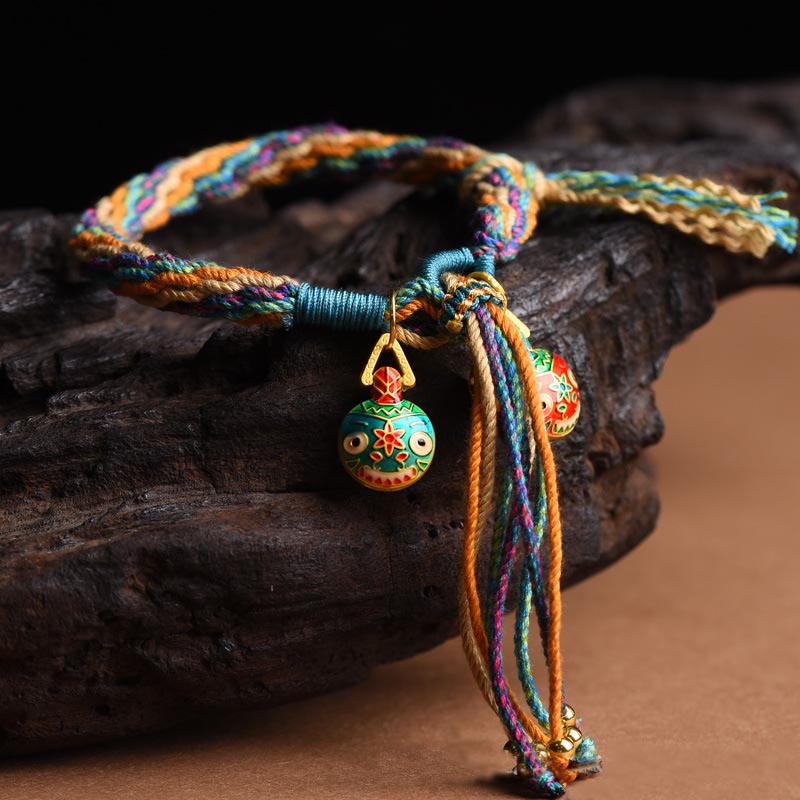 Gold Swallowing Beast Family Luck Bracelet | Colorful String