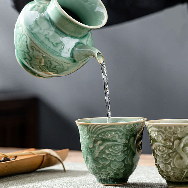 Ceramic Crane Pine Teacup 80ml | Zen Decor Cup