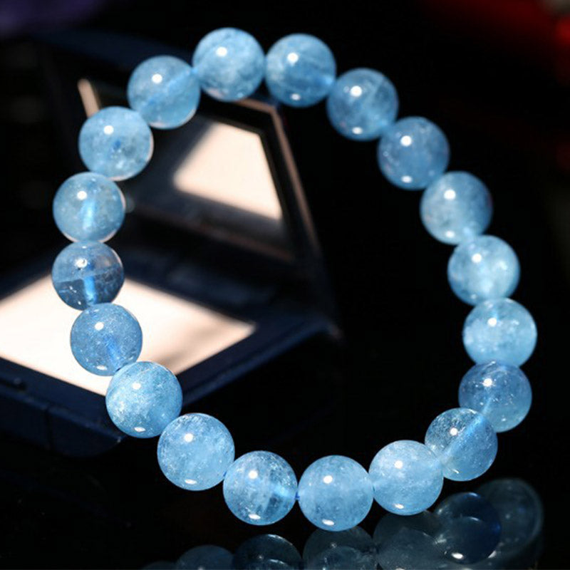 8mm Aquamarine Healing Beads Peace Bracelet