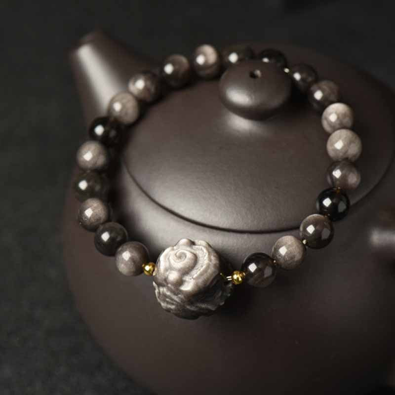 Silver Sheen Obsidian Protection Bracelet 8mm Meditation Beads