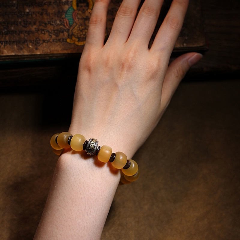 14mm Om Mani Padme Hum Sheep Horn Bracelet Unisex