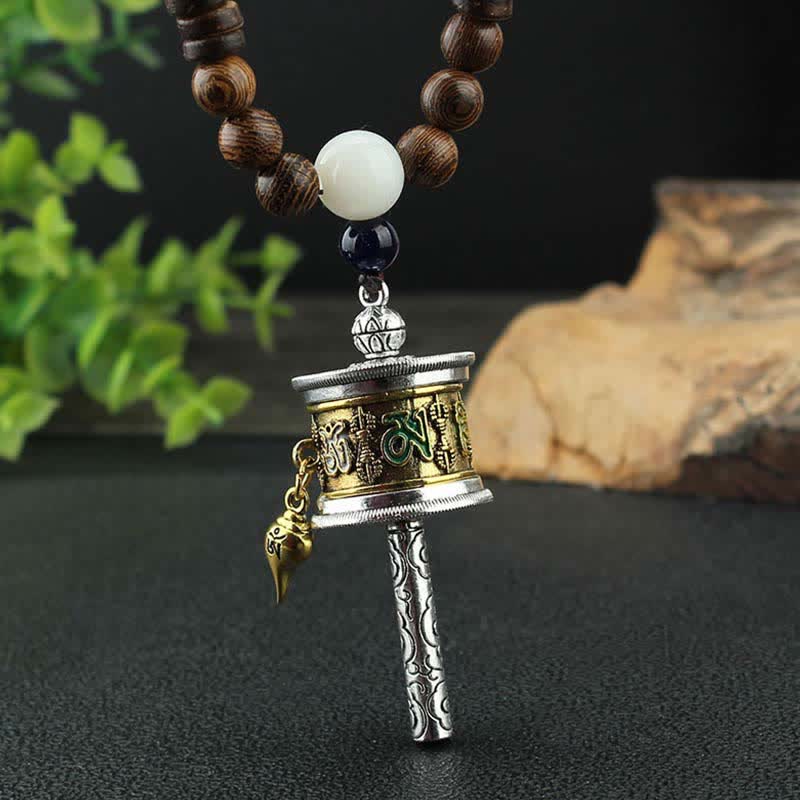 Turquoise Om Mani Padme Hum Prayer Wheel Necklace