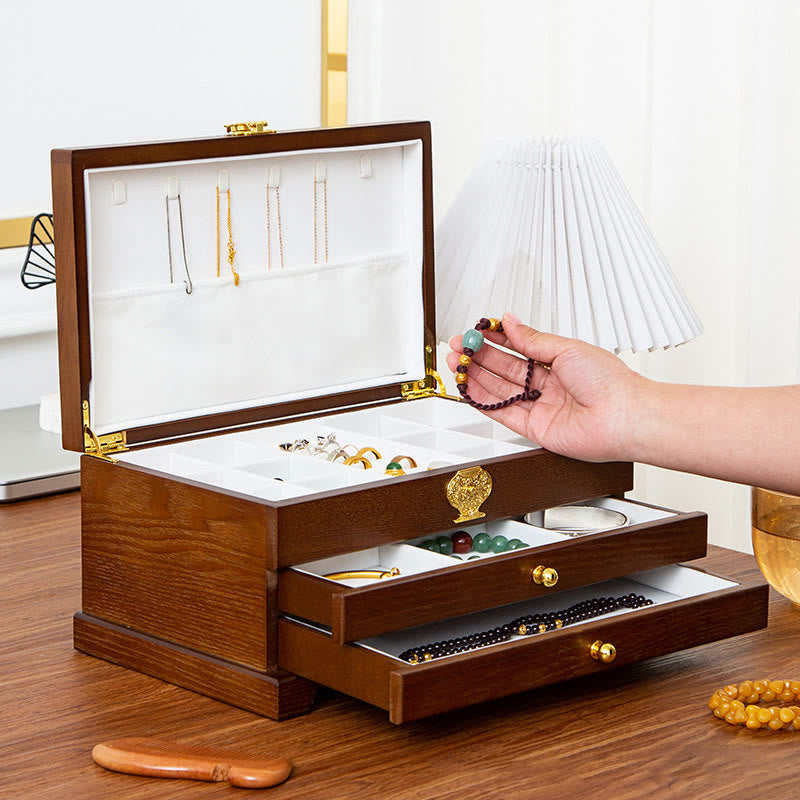 Three-Layer Wooden Jewelry Box for Zen Decor Storage
