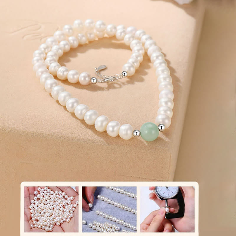 925 Sterling Silver Pearl Jewelry Set with Necklace Bracelet Earrings