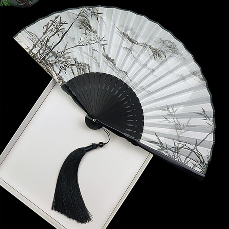 Vintage Bamboo Peony Butterfly Lotus Chinese Folding Silk Fan