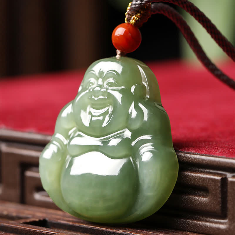 Hetian Jade Laughing Buddha Necklace for Abundance & Prosperity
