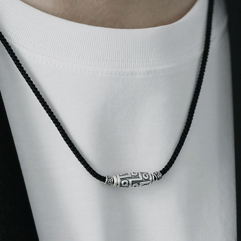 Sterling Silver Nine-Eye Dzi Bead Spiritual Protection Necklace