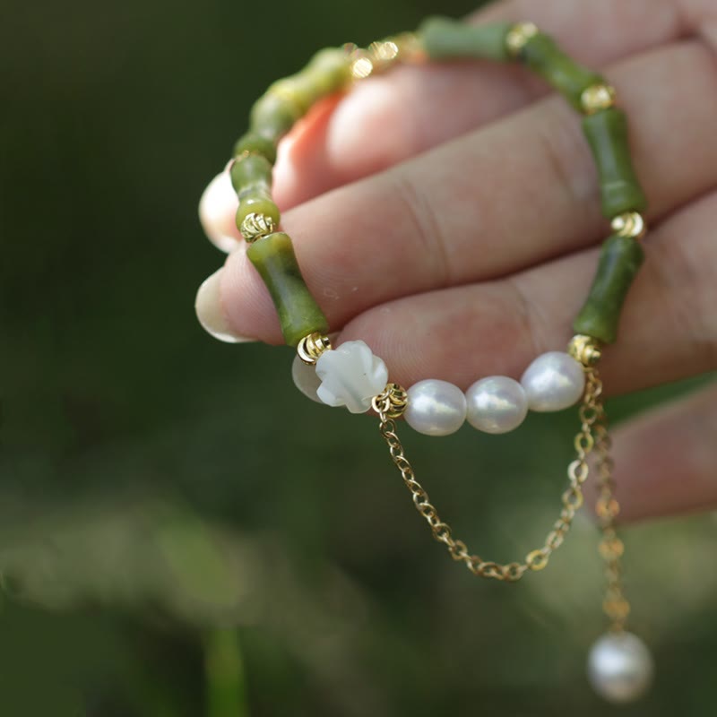 Green Bamboo Jade Wealth Bracelet for Prosperity & Growth