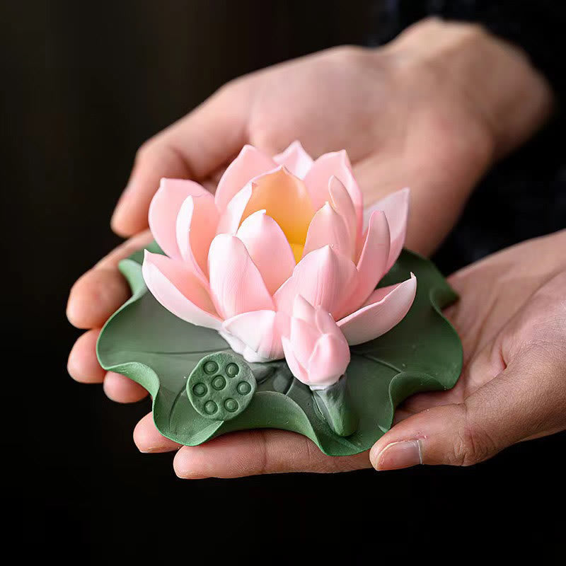 Ceramic Lotus Flower Leaf Pod Incense Burner 10.5cm