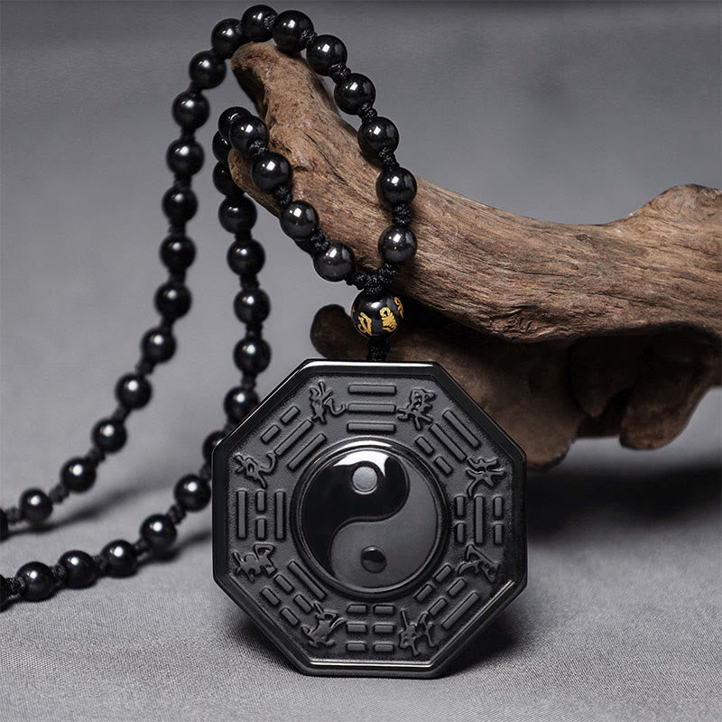 Black Obsidian Yin Yang Pendant Necklace for Balance