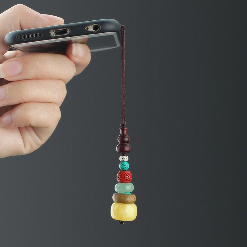 Spiritual Green Sandalwood Ebony Wood Phone Hanging Decoration