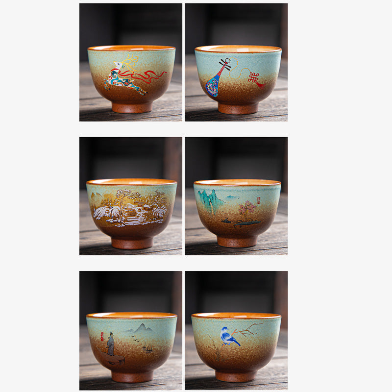 Ceramic Zen Teacup with Deer & Mountain Designs 150ml