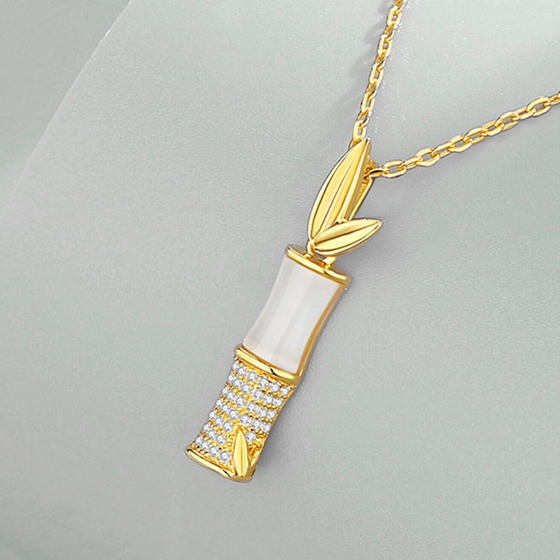Hetian White Jade Bamboo Necklace for Happiness | Sterling Silver