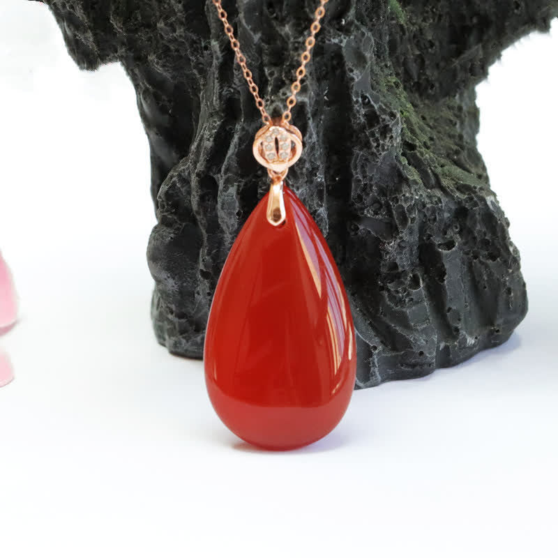 Red Agate Confidence Necklace | Sterling Silver Waterdrop Pendant