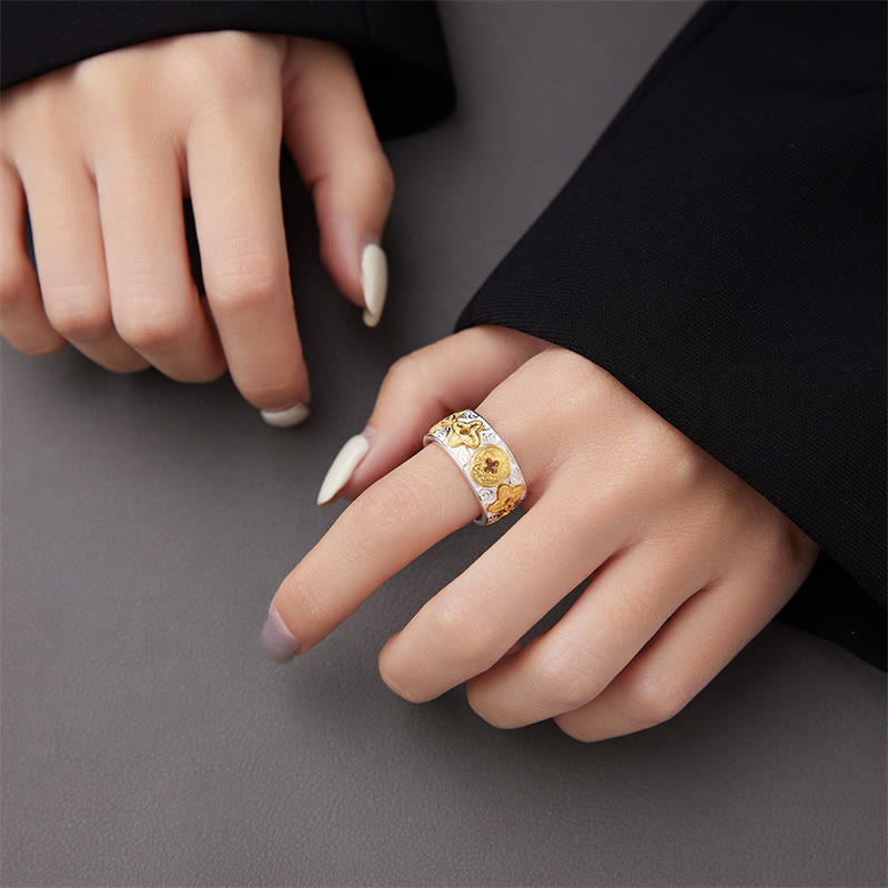 925 Sterling Silver Tang Dynasty Flower Design Luck Ring