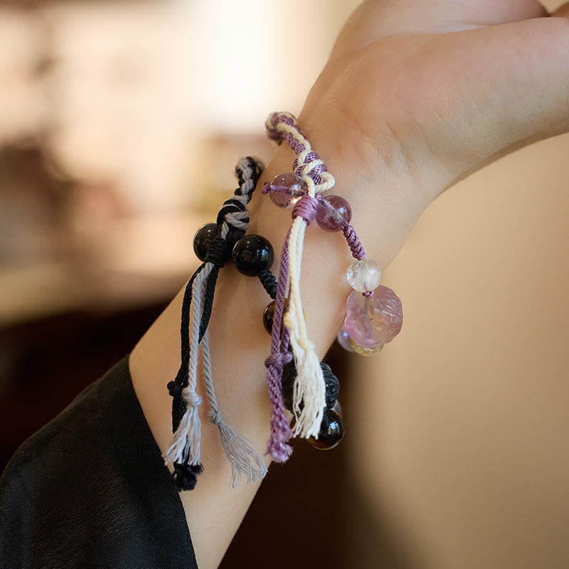 Fluorite Amethyst Protection Rope Bracelet 14-18cm