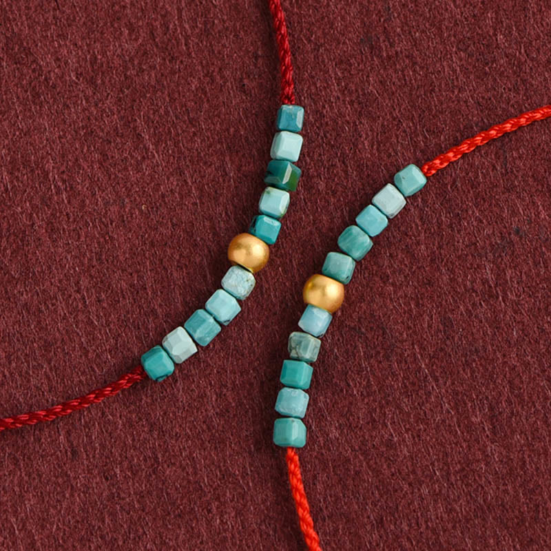 999 Gold Beads Turquoise Protection Braided Bracelet Anklet