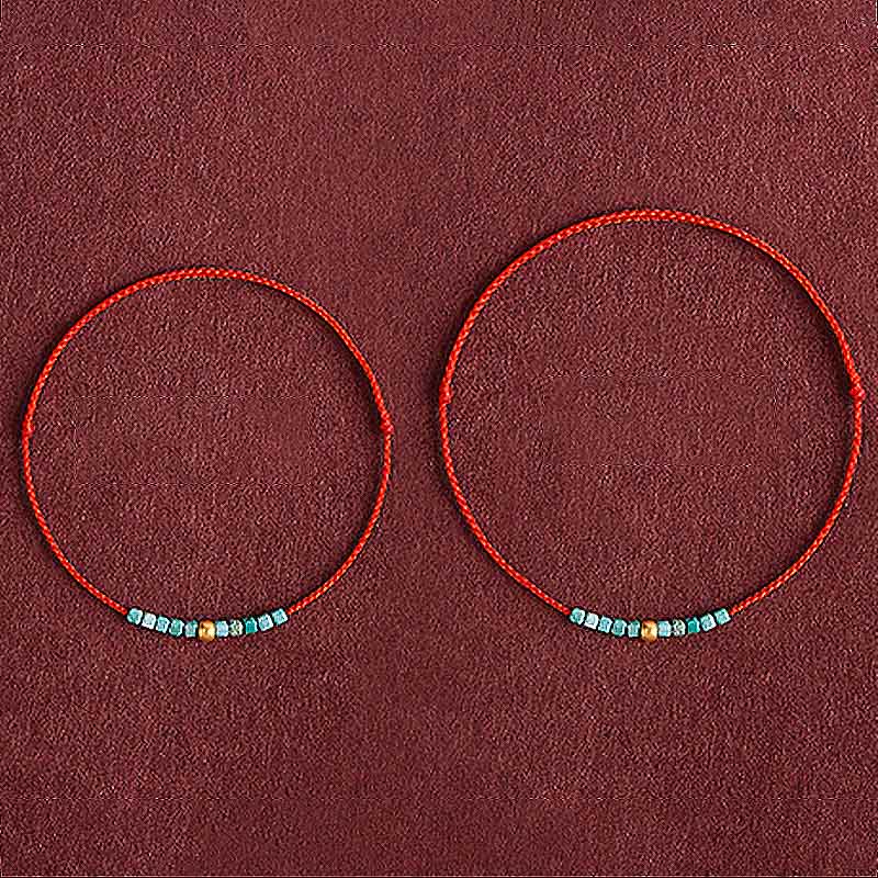 999 Gold Beads Turquoise Protection Braided Bracelet Anklet