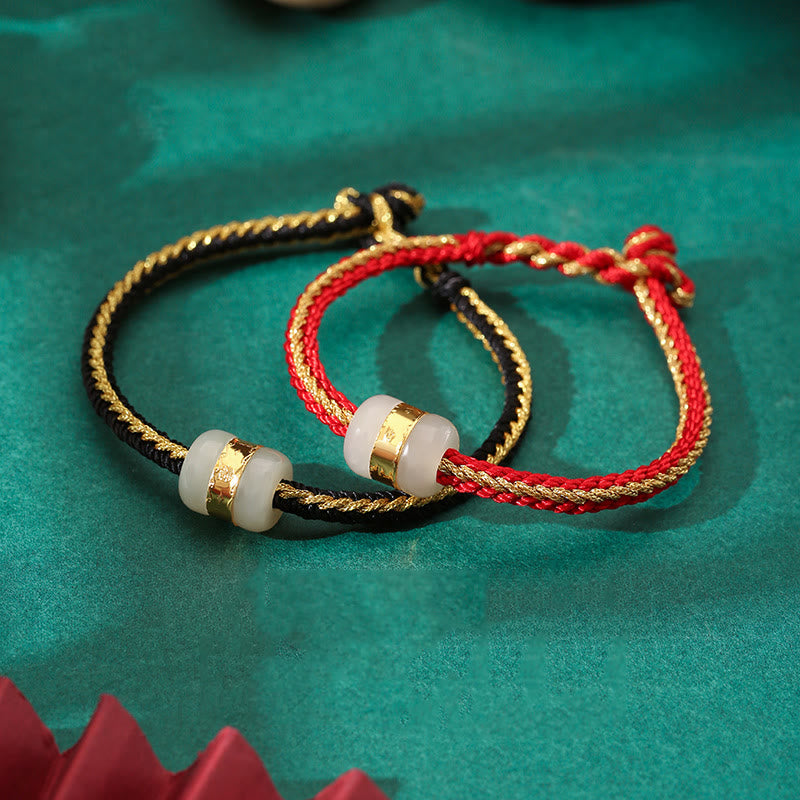 999 Gold Hetian White Jade Om Mani Padme Hum Fu Luck Bracelet