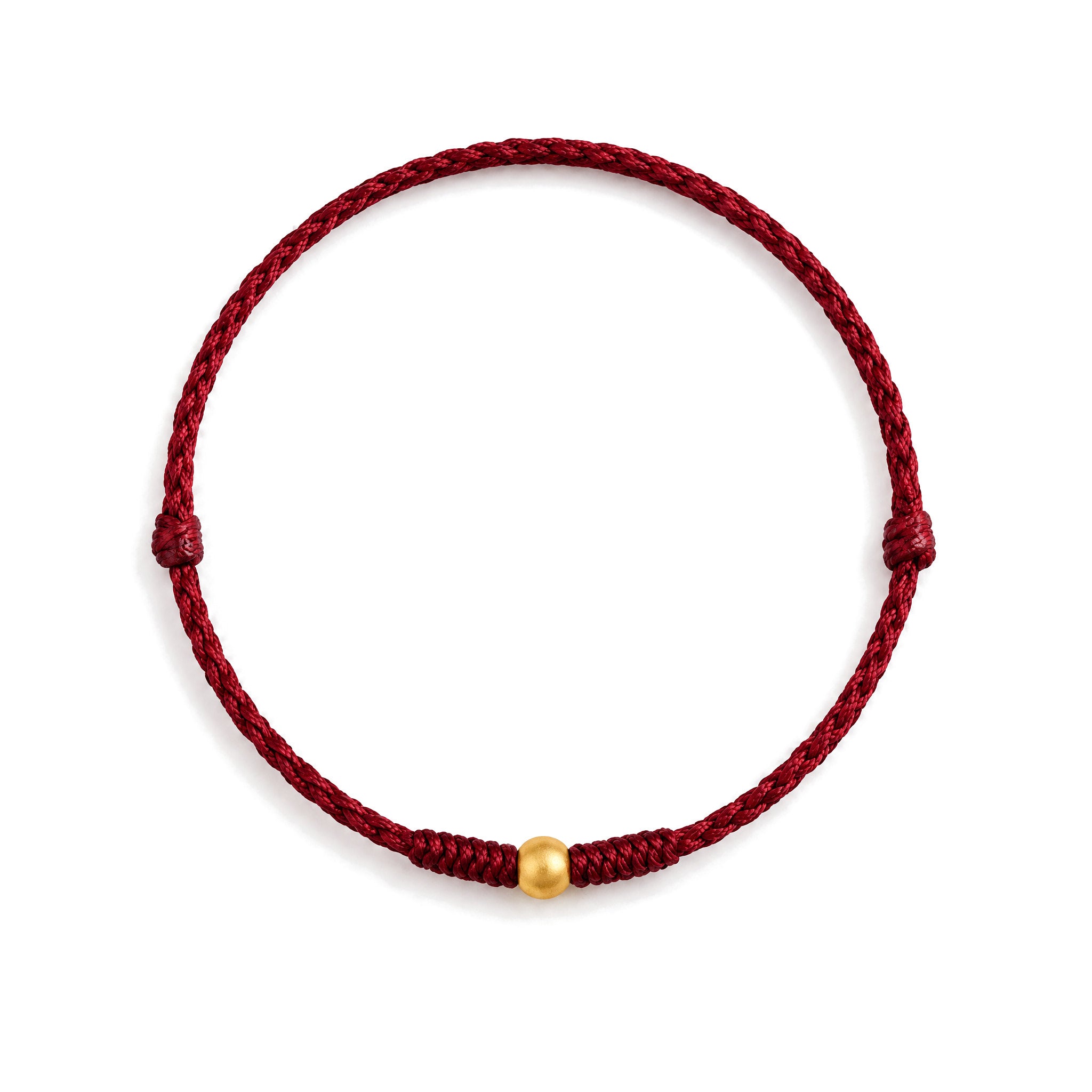 Handmade 999 Gold Mini Bead Red String Bracelet for Strength, on a white background