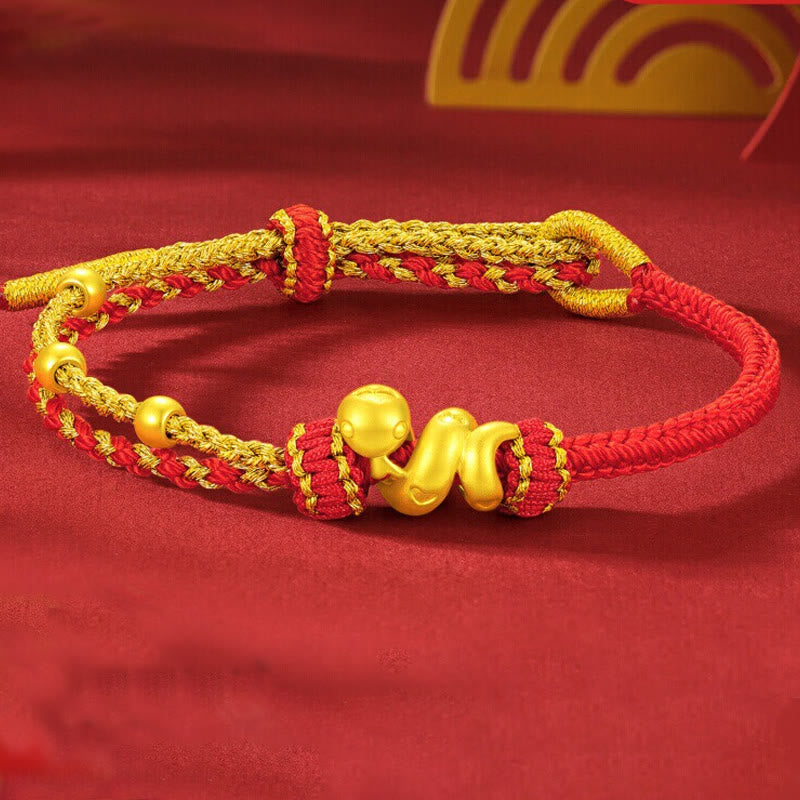 Lucky 999 Gold Snake Red String Bracelet | Healing Sounds