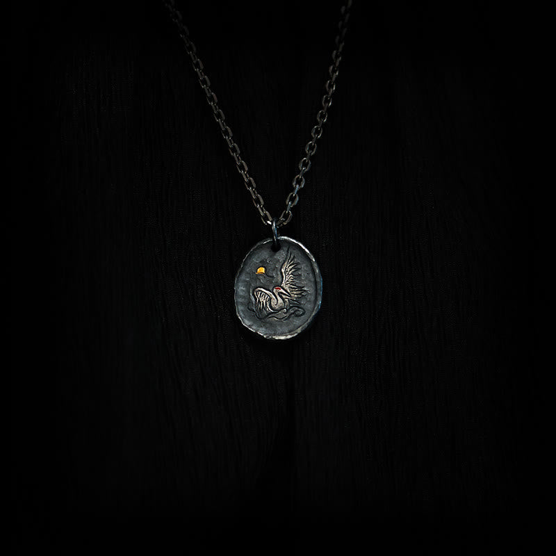 999 Sterling Silver 24k Gold Crane Auspicious Clouds Pendant
